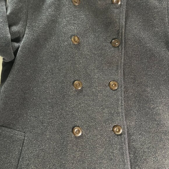 Vintage Benetton Wool Coat w/ Faux Fur Collar — Double Breasted Gray - Picture 12 of 16